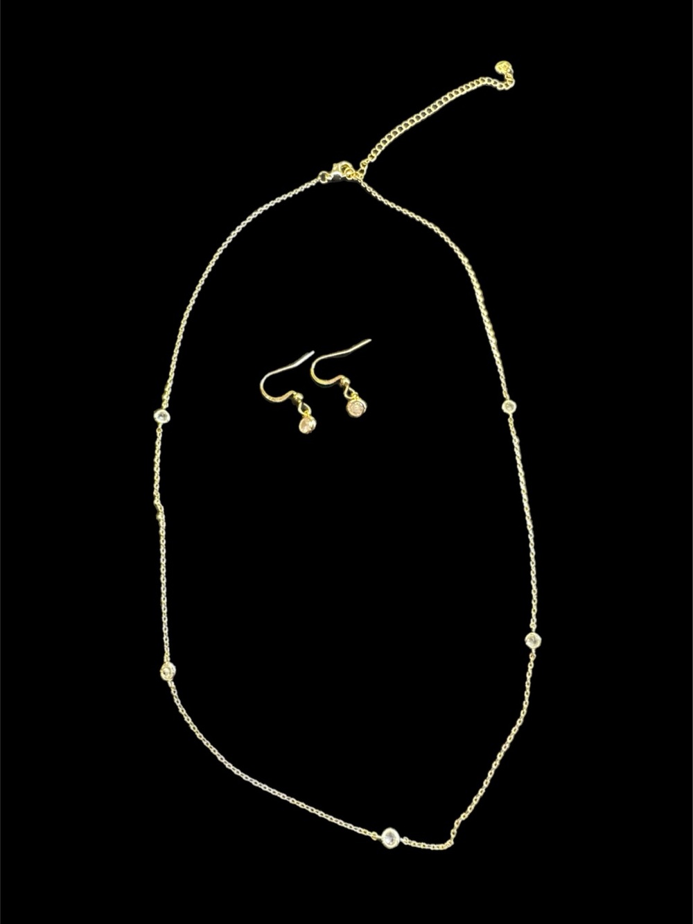 Delicate Gold Crystal Station Necklace & Earrings Set